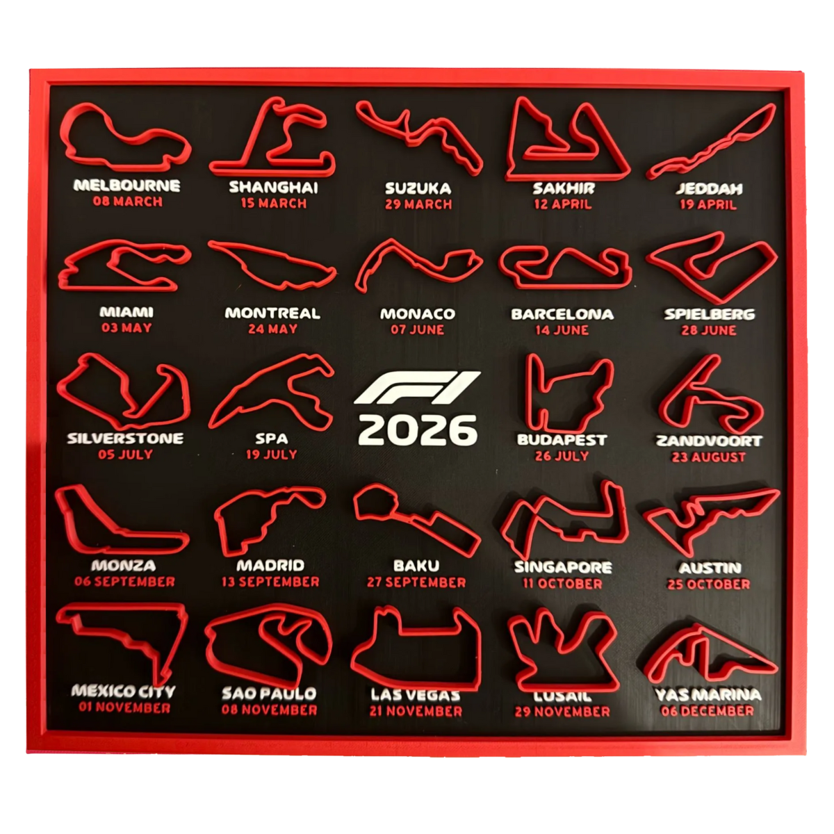 QUADRO CALENDÁRIO CIRCUITO F1 - 2026