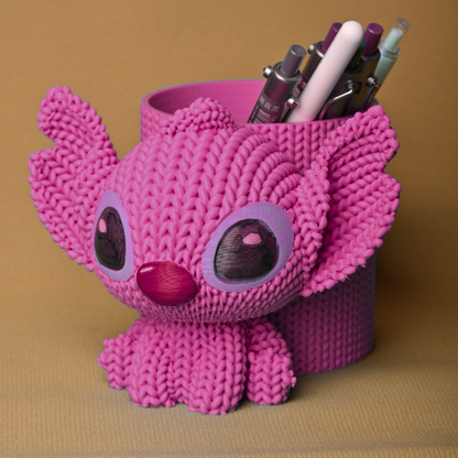 PORTA CANETA STITCH E ANGEL TEXTURIZADO